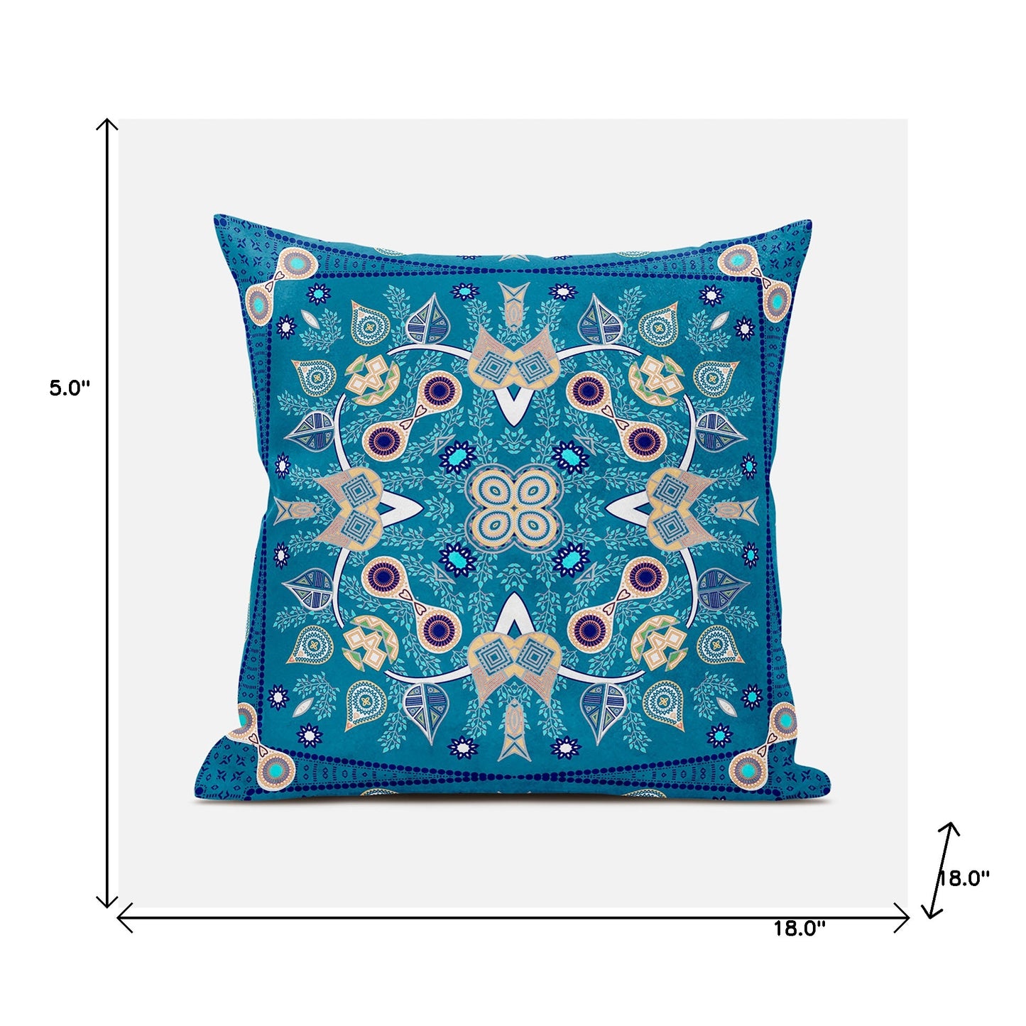 18" X 18" Beige and Blue Broadcloth Paisley Zippered Pillow