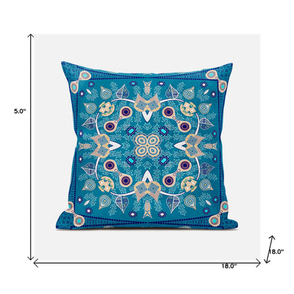18" X 18" Beige and Blue Broadcloth Paisley Zippered Pillow