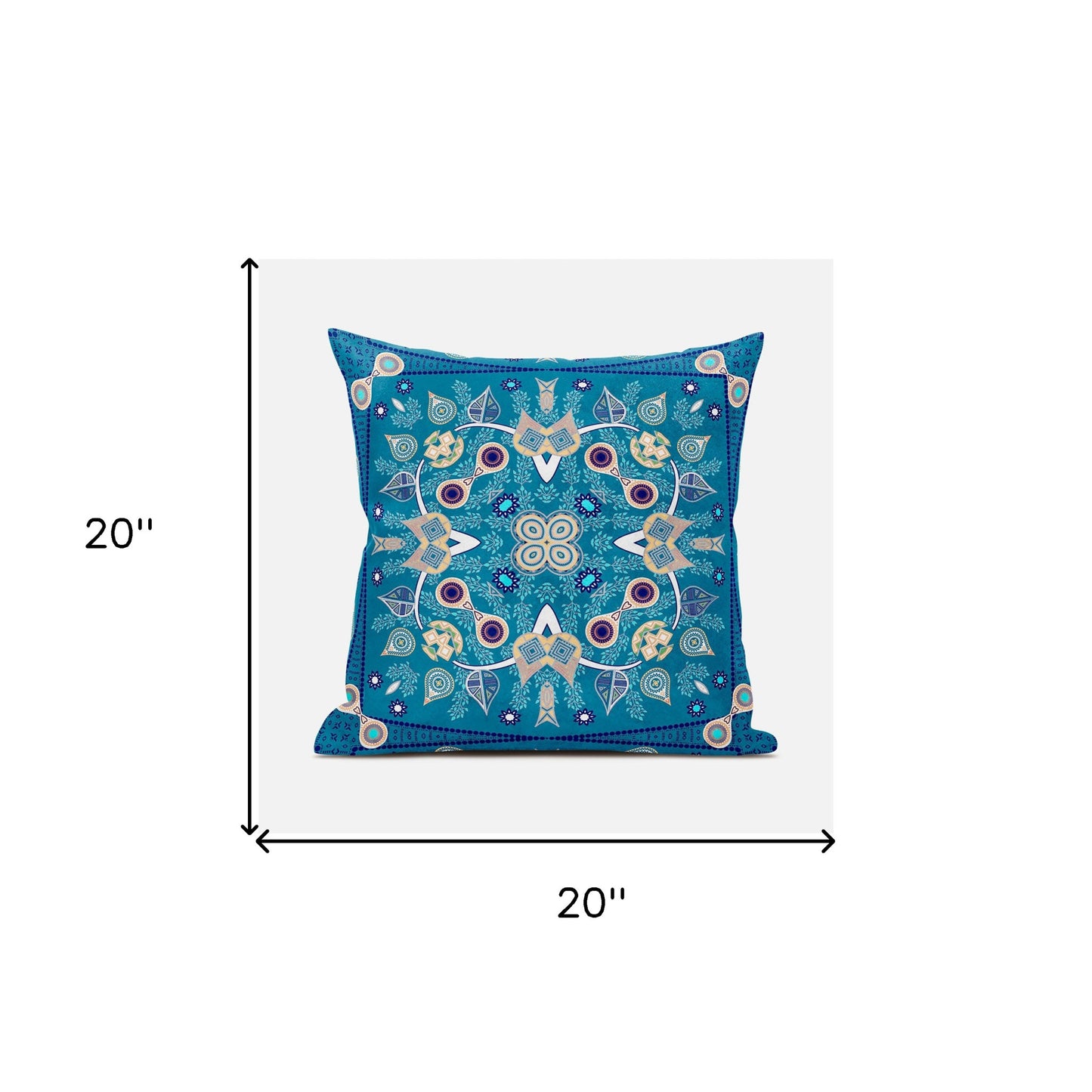 20" X 20" Beige and Blue Broadcloth Paisley Zippered Pillow