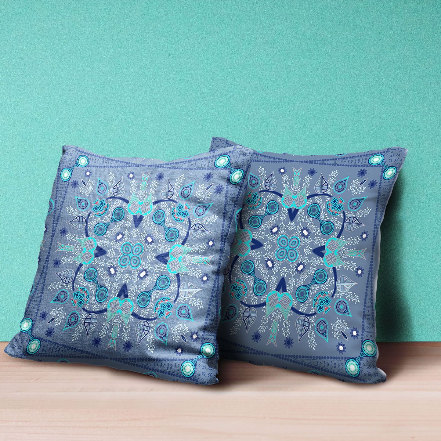 18" X 18" Dark Blue Broadcloth Paisley Zippered Pillow