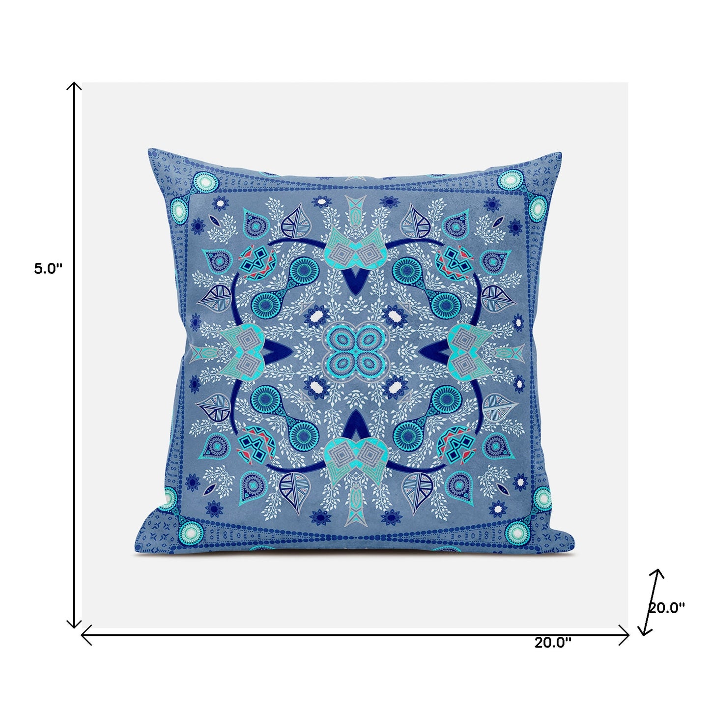 20" X 20" Dark Blue Broadcloth Paisley Zippered Pillow