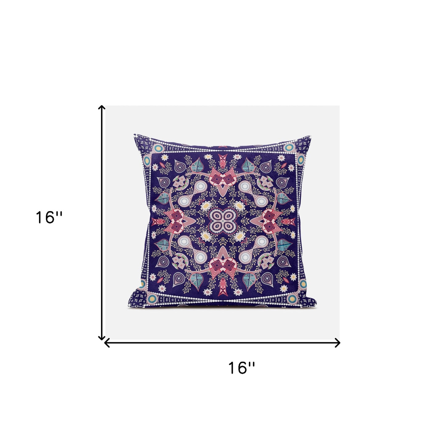 16" X 16" Pink and Purple Broadcloth Paisley Zippered Pillow