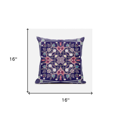 16" X 16" Pink and Purple Broadcloth Paisley Zippered Pillow