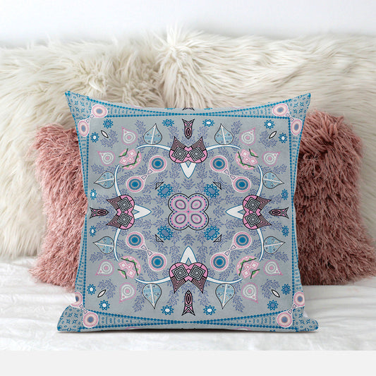 18" X 18" Gray and Pink Broadcloth Paisley Zippered Pillow