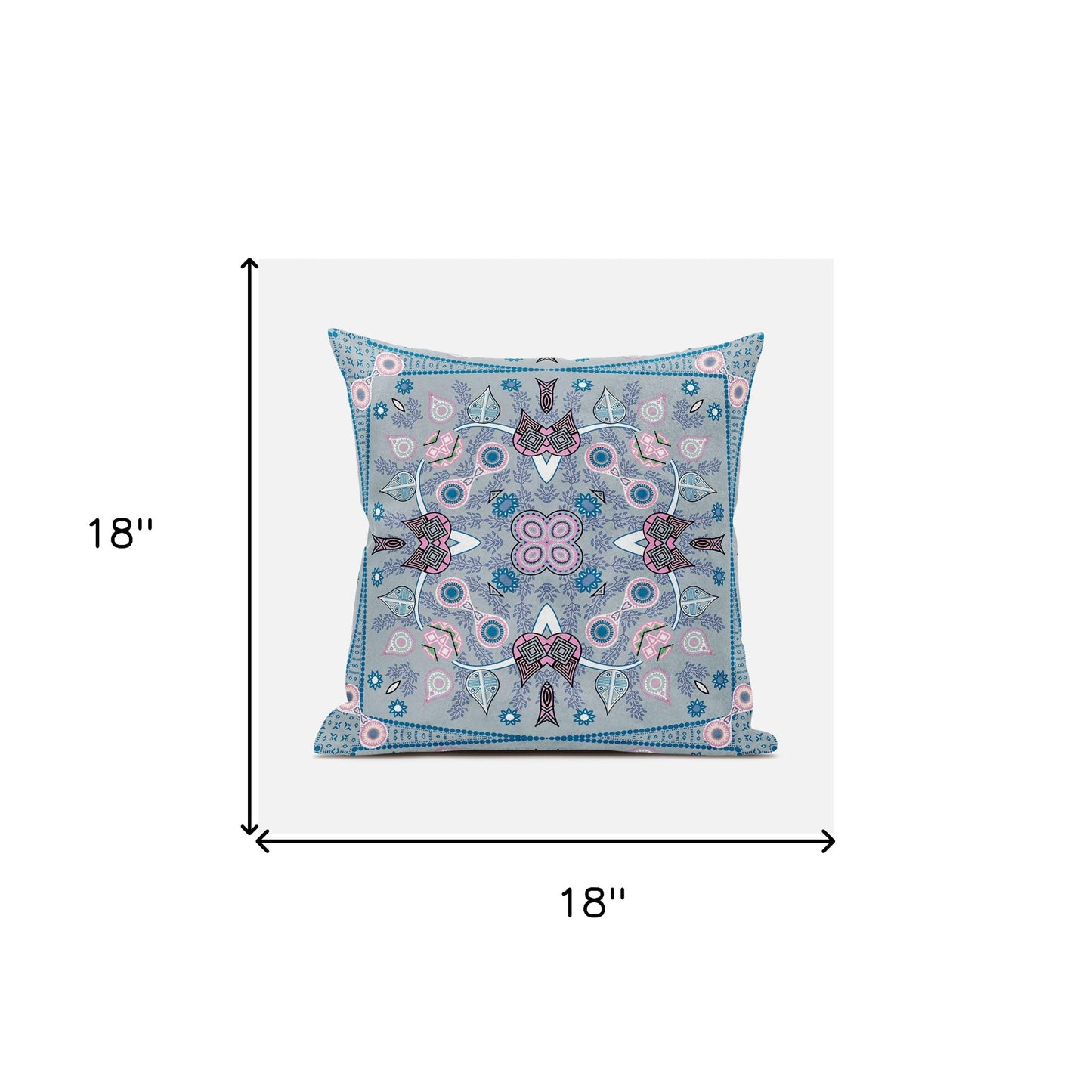 18" X 18" Gray and Pink Broadcloth Paisley Zippered Pillow