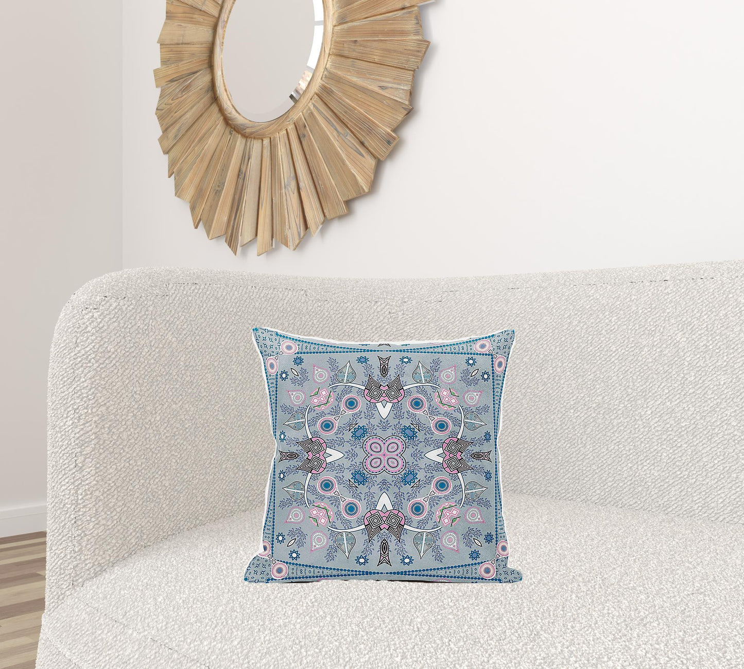 18" X 18" Gray and Pink Broadcloth Paisley Zippered Pillow