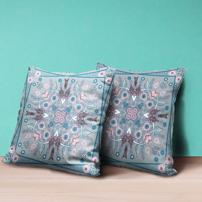 20" X 20" Gray and Pink Broadcloth Paisley Zippered Pillow