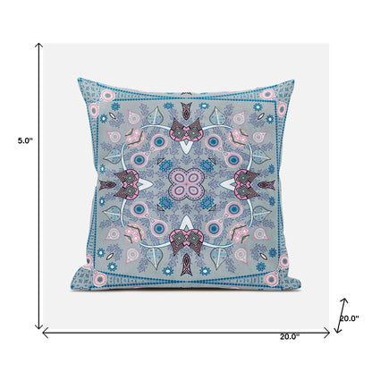 20" X 20" Gray and Pink Broadcloth Paisley Zippered Pillow