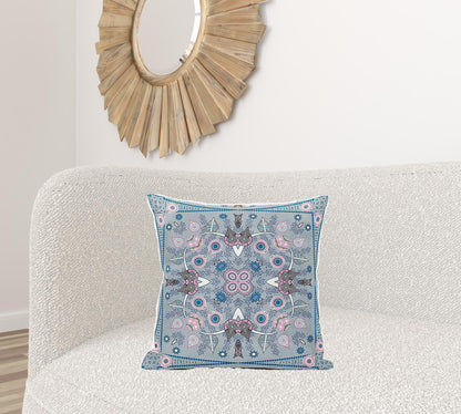 20" X 20" Gray and Pink Broadcloth Paisley Zippered Pillow