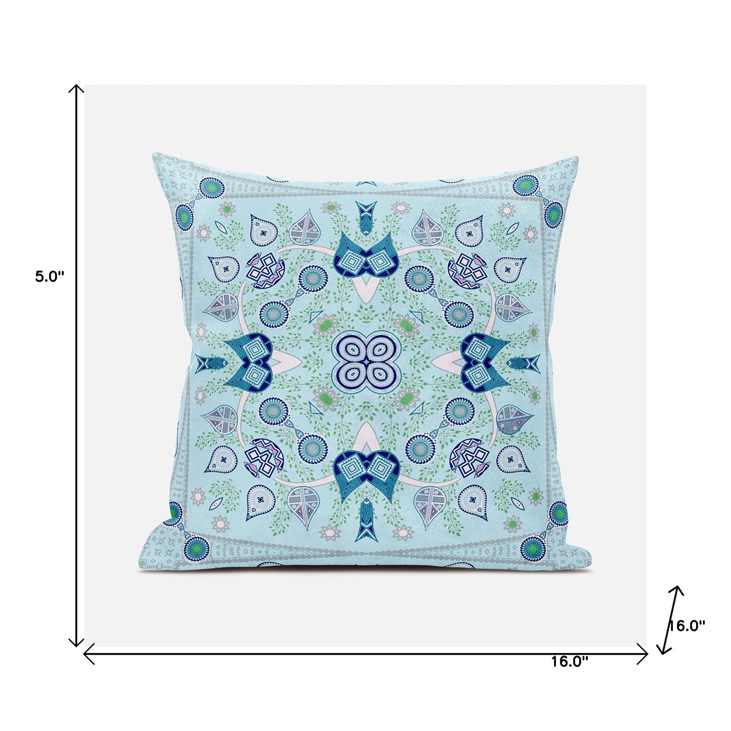 16" X 16" Blue and White Broadcloth Paisley Zippered Pillow