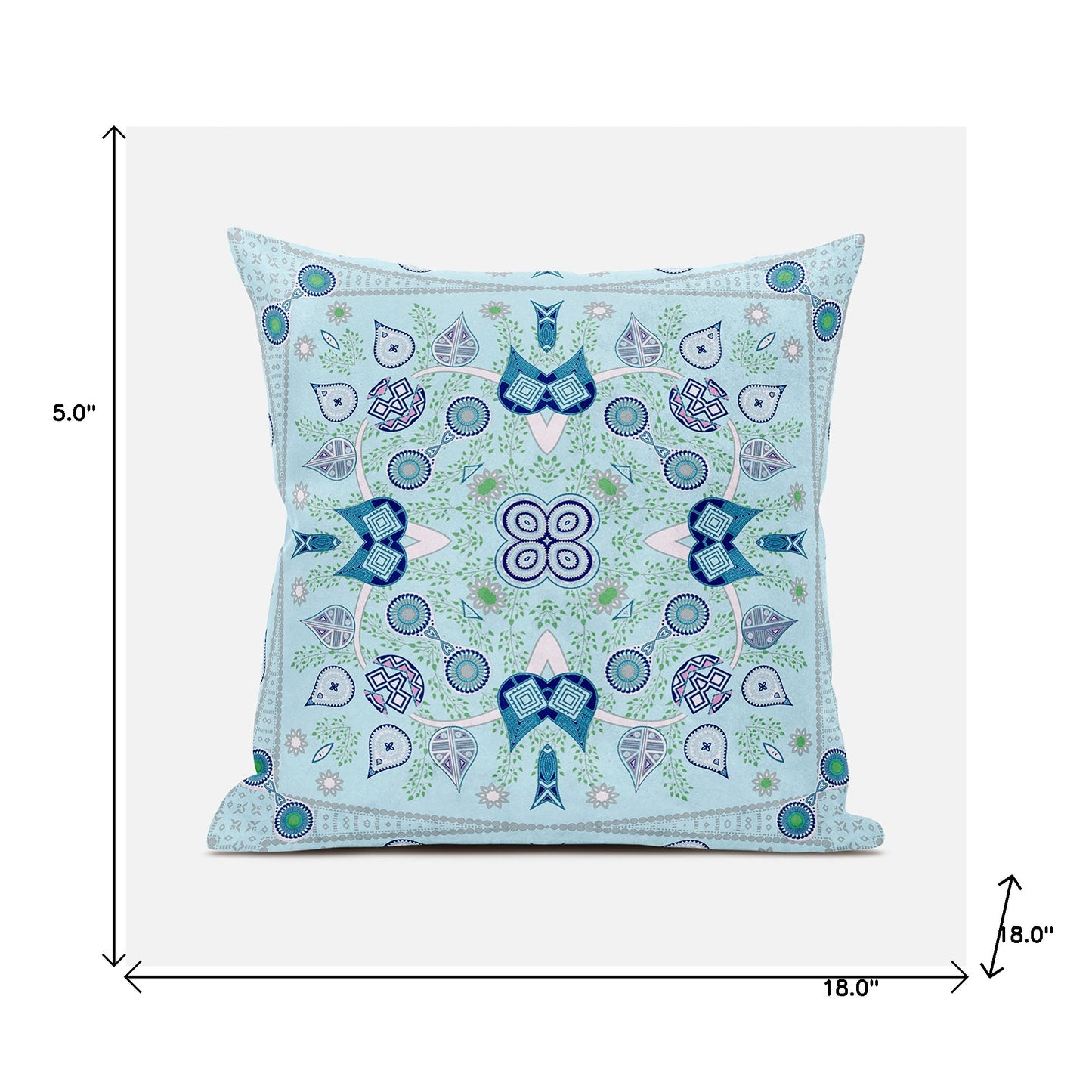 18" X 18" Blue and White Broadcloth Paisley Zippered Pillow