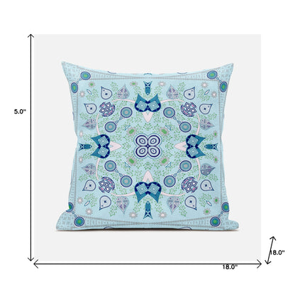 18" X 18" Blue and White Broadcloth Paisley Zippered Pillow