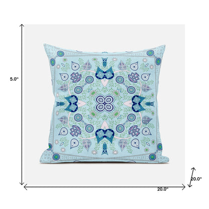 20" X 20" Blue and White Broadcloth Paisley Zippered Pillow