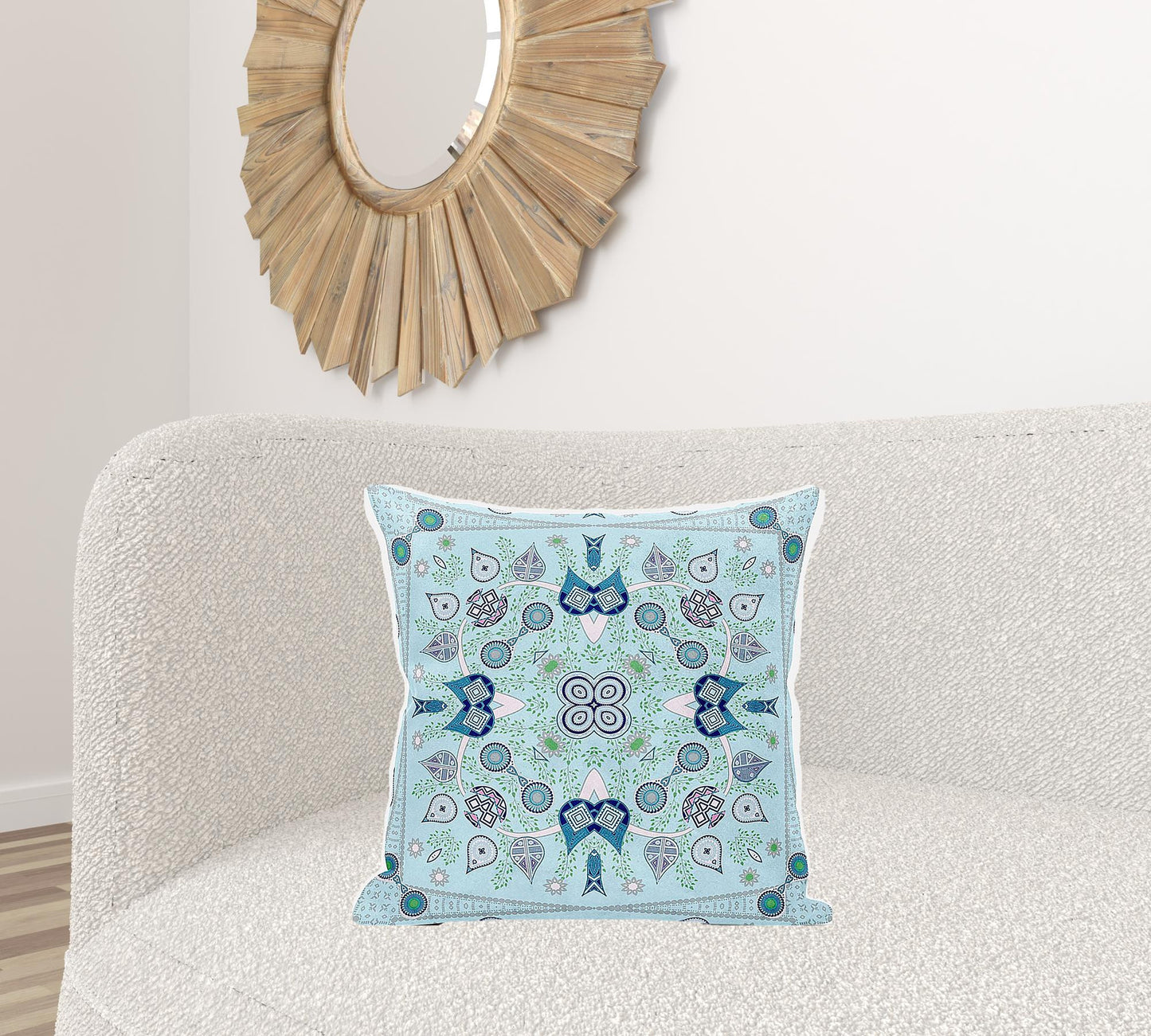 20" X 20" Blue and White Broadcloth Paisley Zippered Pillow