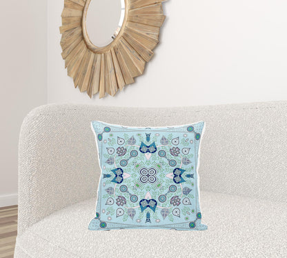 20" X 20" Blue and White Broadcloth Paisley Zippered Pillow