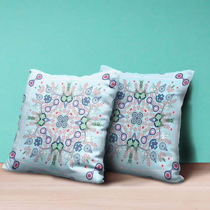 16" X 16" Blue and Green Broadcloth Paisley Zippered Pillow