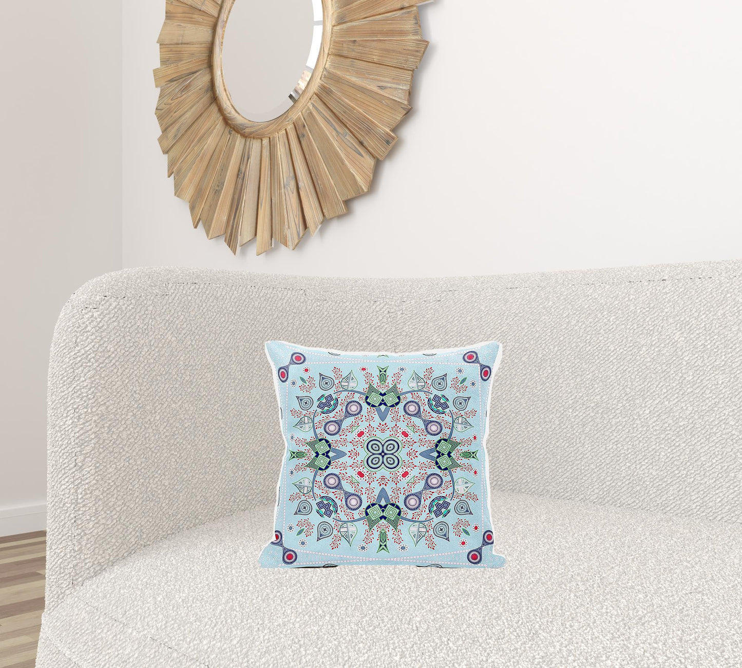 16" X 16" Blue and Green Broadcloth Paisley Zippered Pillow