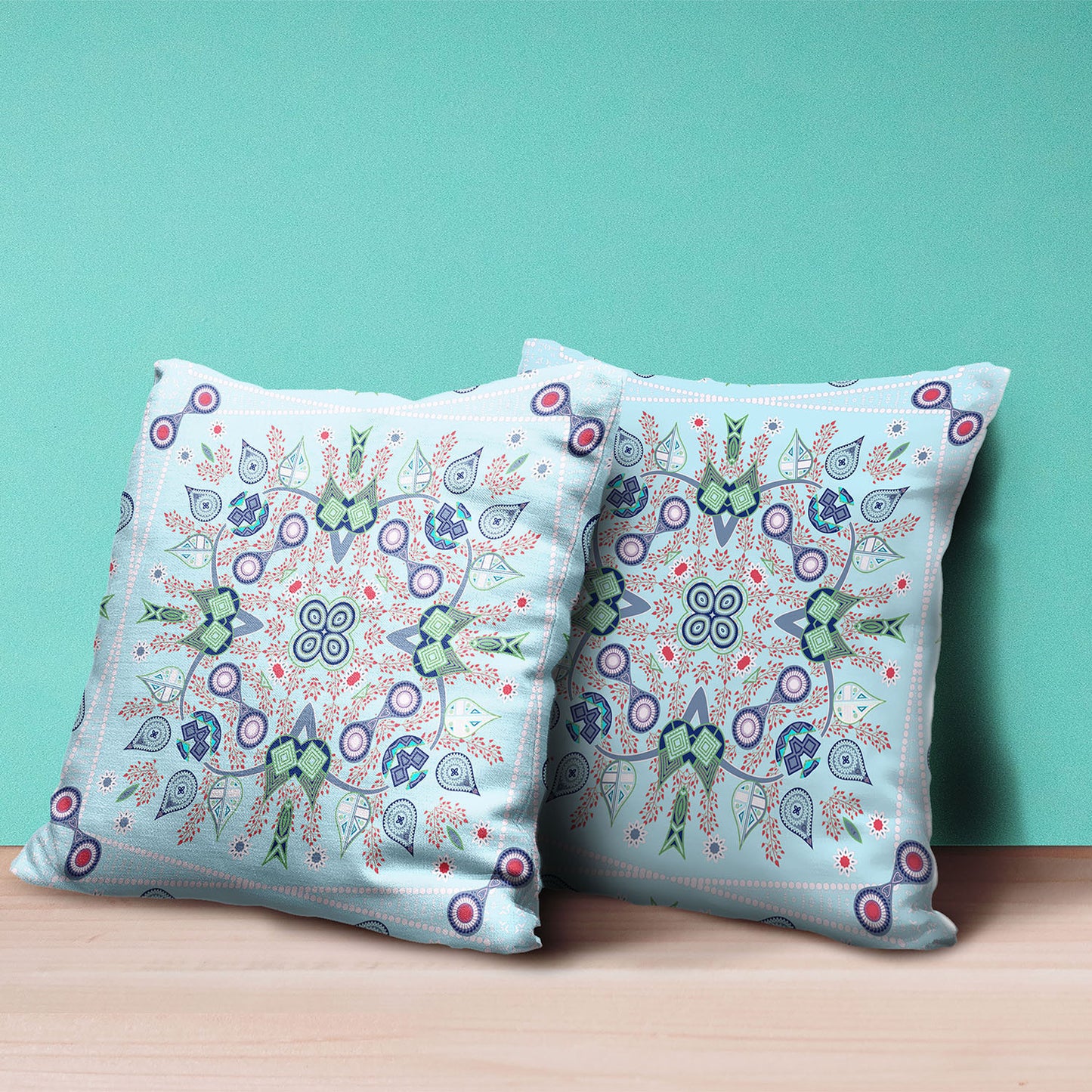 18" X 18" Blue and Green Broadcloth Paisley Zippered Pillow