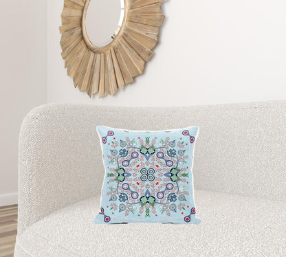 18" X 18" Blue and Green Broadcloth Paisley Zippered Pillow