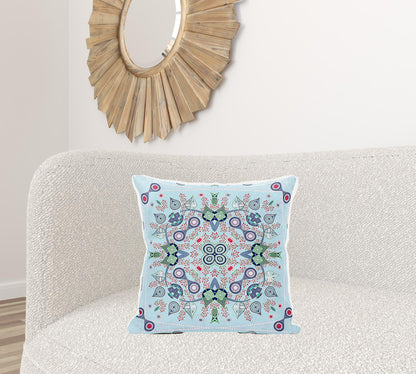 20" X 20" Blue and Green Broadcloth Paisley Zippered Pillow