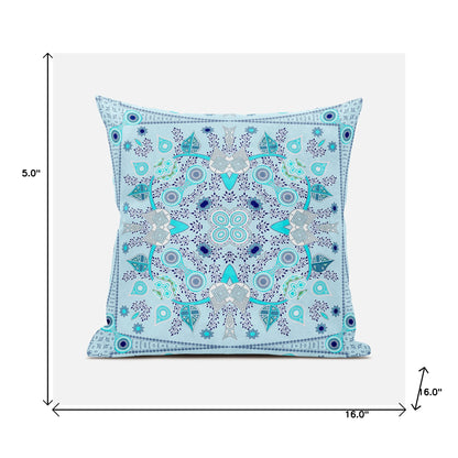 16" X 16" Blue and Gray Broadcloth Paisley Zippered Pillow