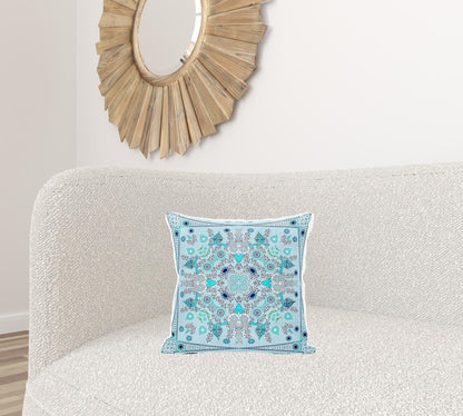 16" X 16" Blue and Gray Broadcloth Paisley Zippered Pillow