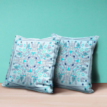 20" X 20" Blue and Gray Broadcloth Paisley Zippered Pillow