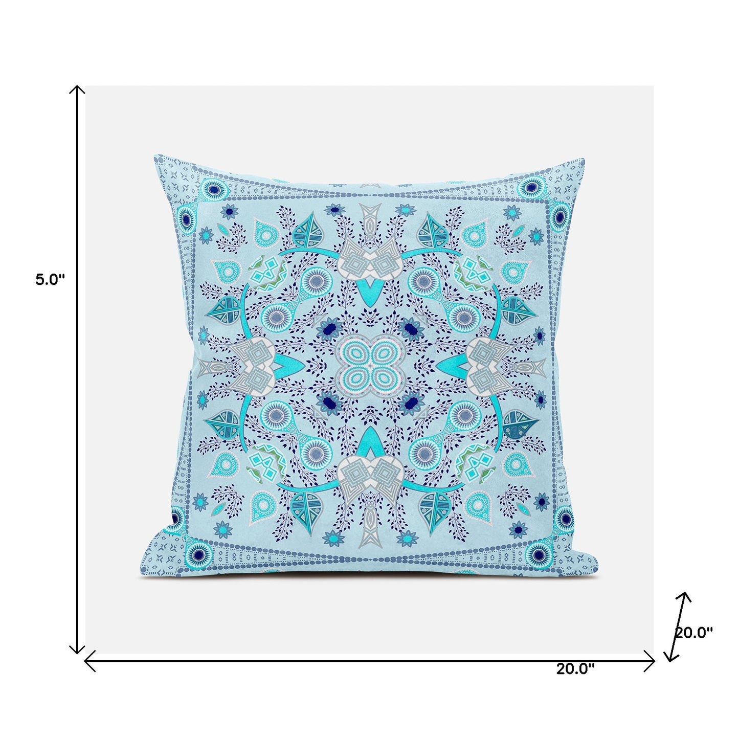 20" X 20" Blue and Gray Broadcloth Paisley Zippered Pillow