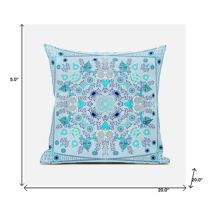 20" X 20" Blue and Gray Broadcloth Paisley Zippered Pillow