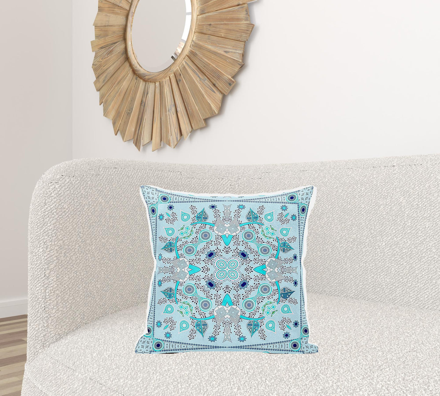 20" X 20" Blue and Gray Broadcloth Paisley Zippered Pillow