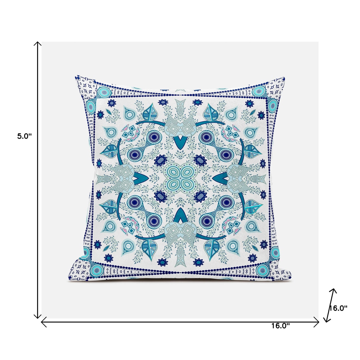 16" X 16" Blue and White Broadcloth Paisley Zippered Pillow