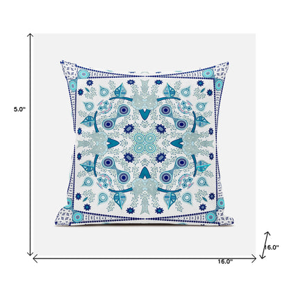 16" X 16" Blue and White Broadcloth Paisley Zippered Pillow