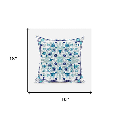18" X 18" Blue and White Broadcloth Paisley Zippered Pillow