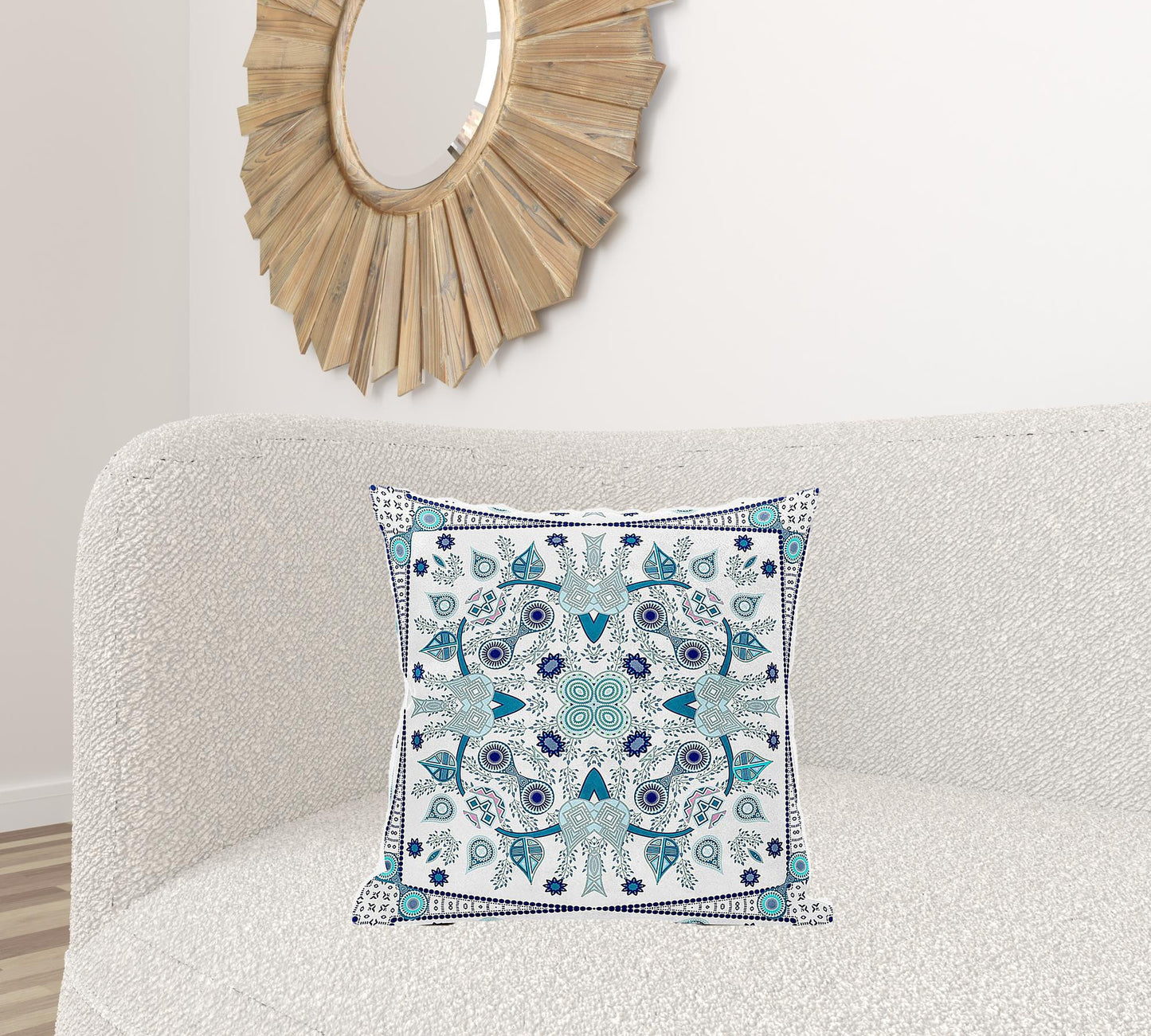 20" X 20" Blue and White Broadcloth Paisley Zippered Pillow