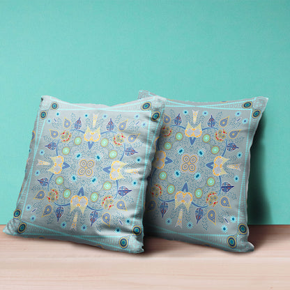 16" X 16" Blue and Gray Broadcloth Paisley Zippered Pillow