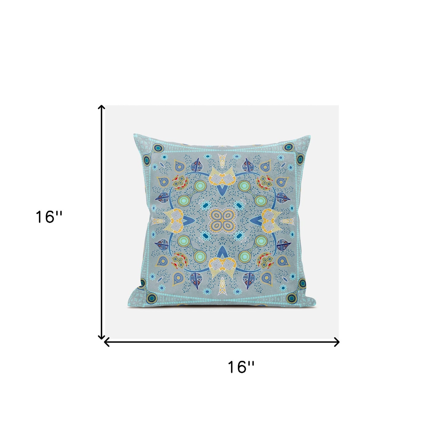 16" X 16" Blue and Gray Broadcloth Paisley Zippered Pillow