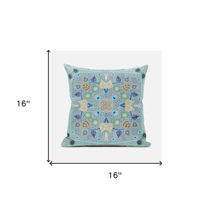 16" X 16" Blue and Gray Broadcloth Paisley Zippered Pillow