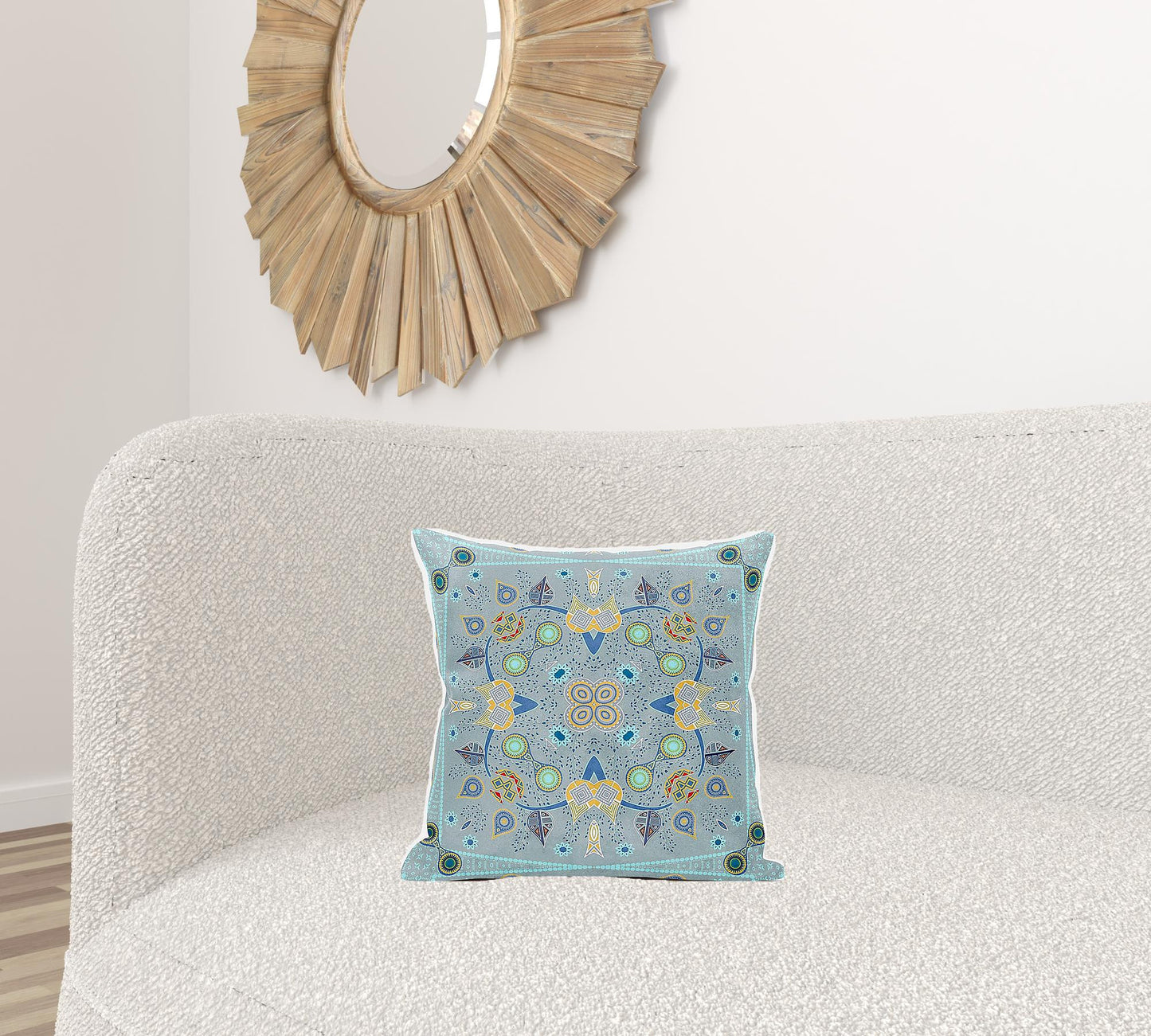 16" X 16" Blue and Gray Broadcloth Paisley Zippered Pillow