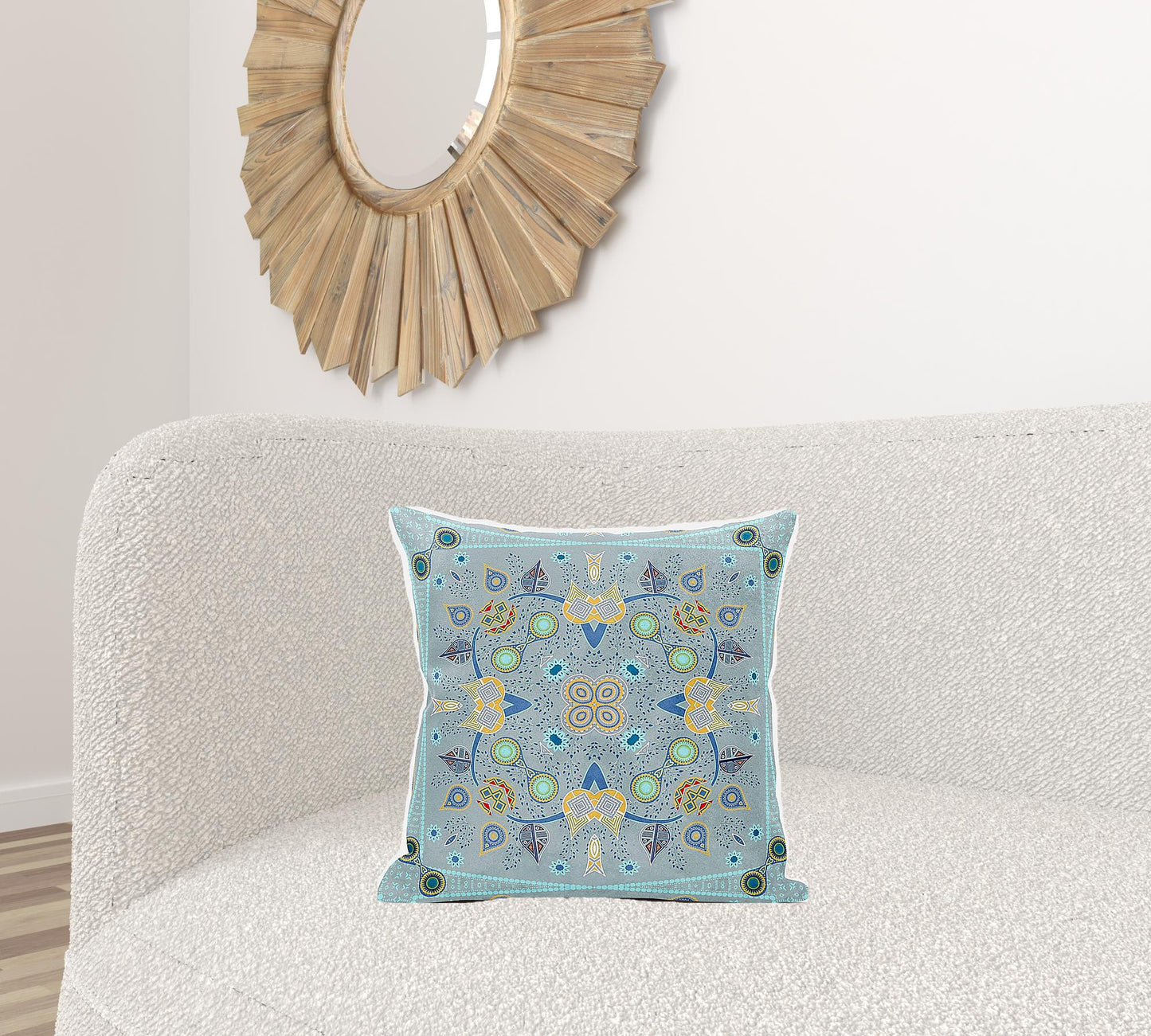 18" X 18" Blue and Gray Broadcloth Paisley Zippered Pillow