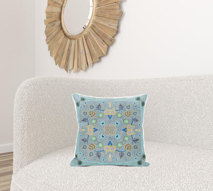18" X 18" Blue and Gray Broadcloth Paisley Zippered Pillow