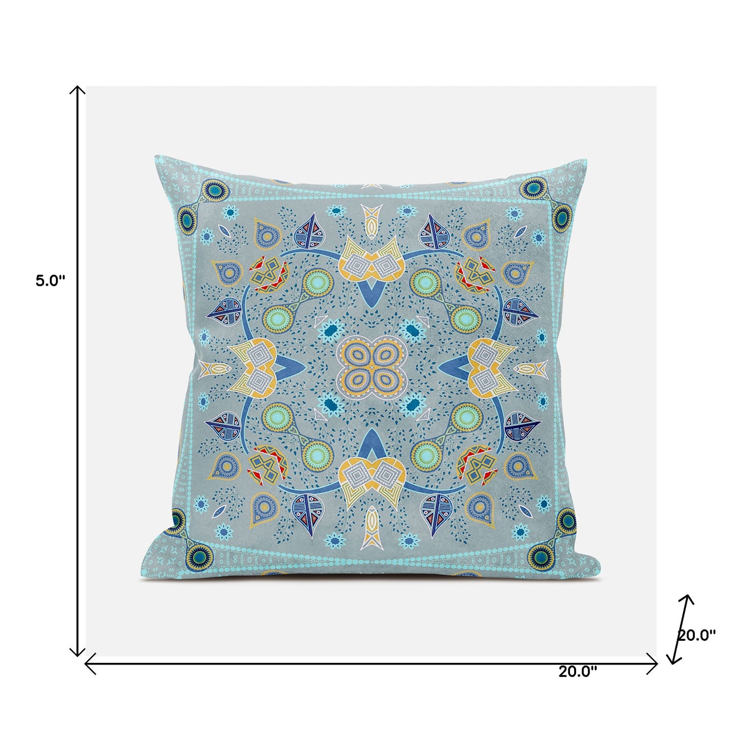 20" X 20" Blue and Gray Broadcloth Paisley Zippered Pillow