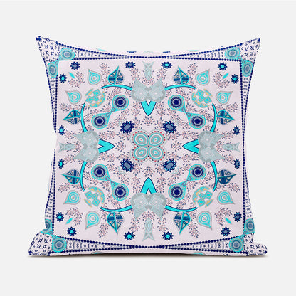 16" X 16" Blue and Pink Broadcloth Paisley Zippered Pillow
