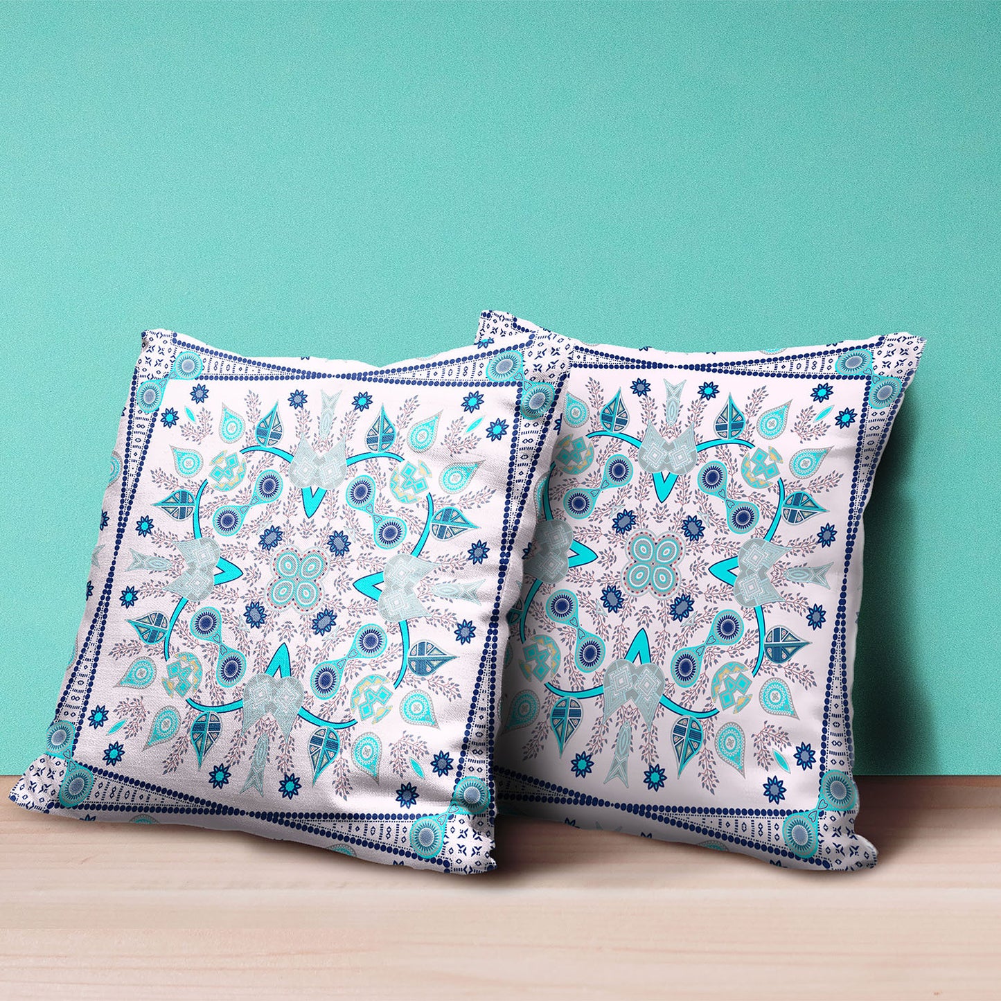 16" X 16" Blue and Pink Broadcloth Paisley Zippered Pillow
