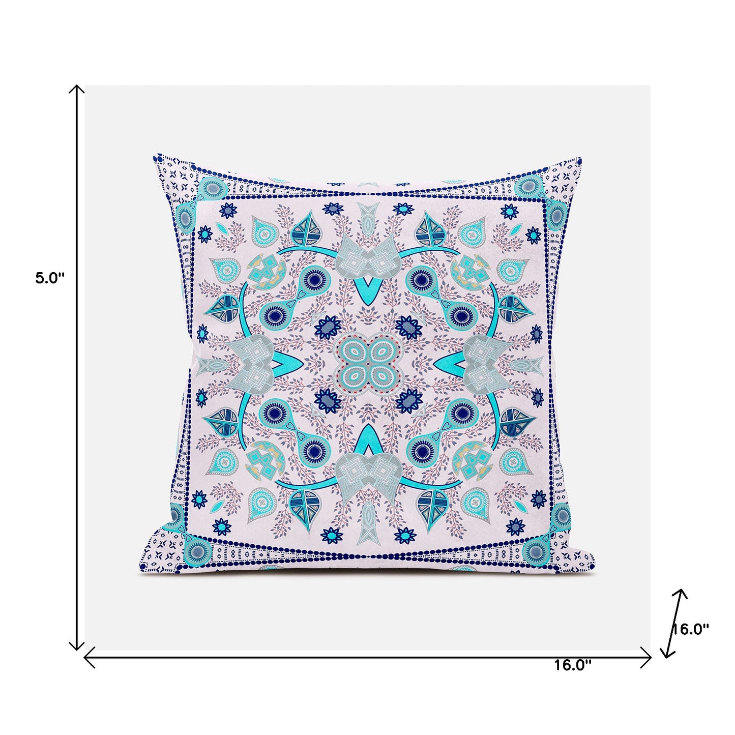 16" X 16" Blue and Pink Broadcloth Paisley Zippered Pillow