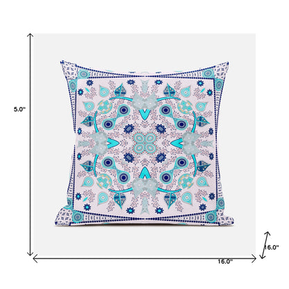 16" X 16" Blue and Pink Broadcloth Paisley Zippered Pillow
