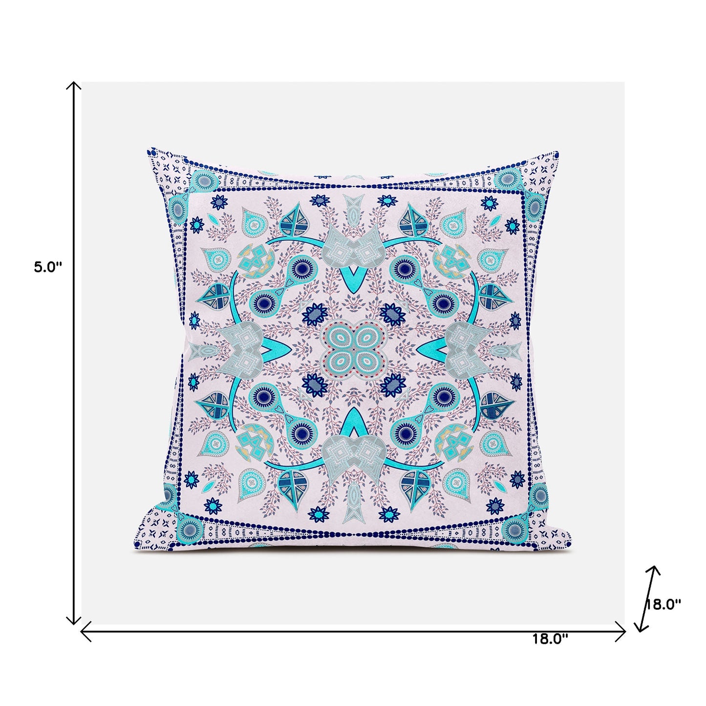 18" X 18" Blue and Pink Broadcloth Paisley Zippered Pillow