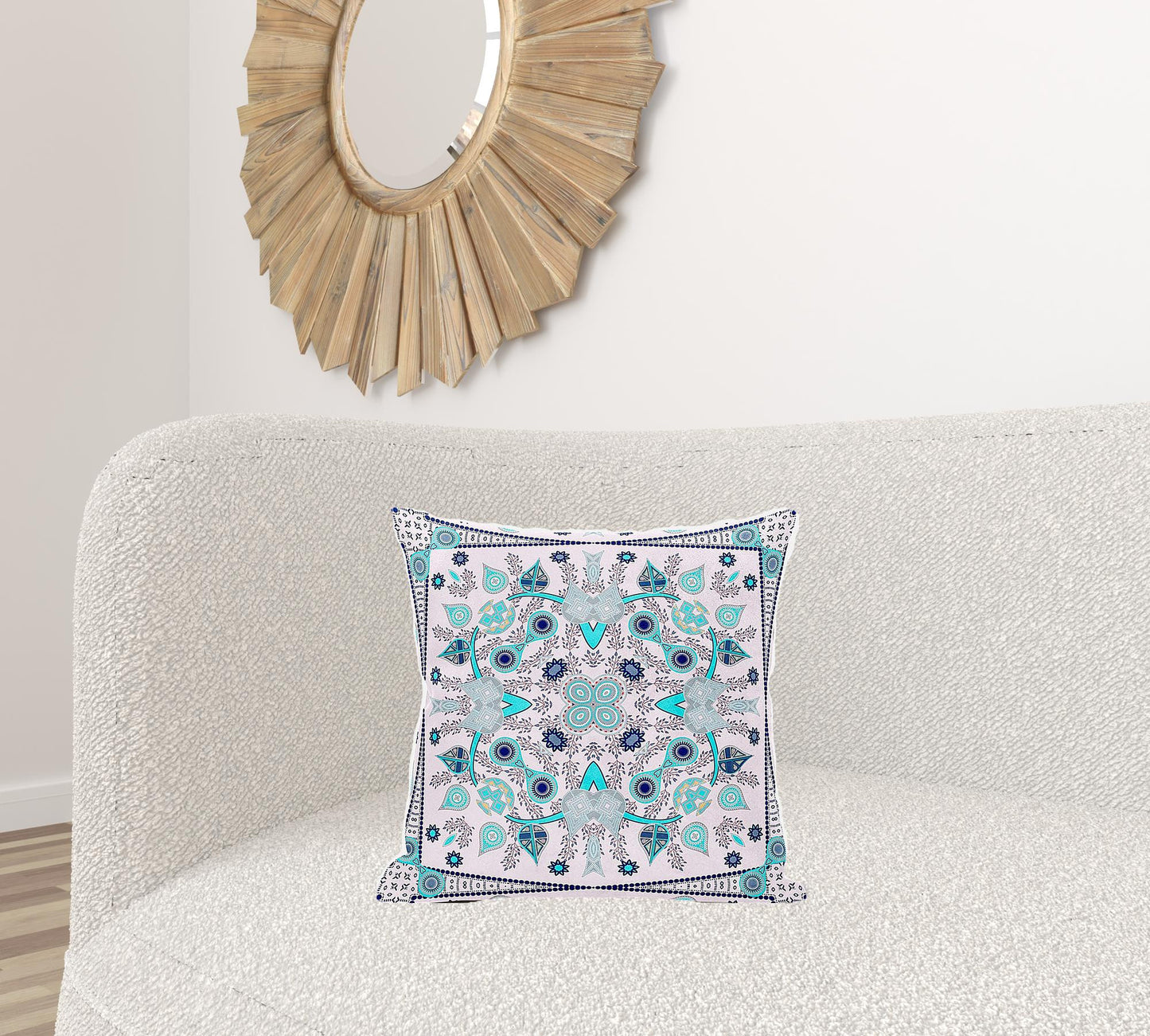 18" X 18" Blue and Pink Broadcloth Paisley Zippered Pillow