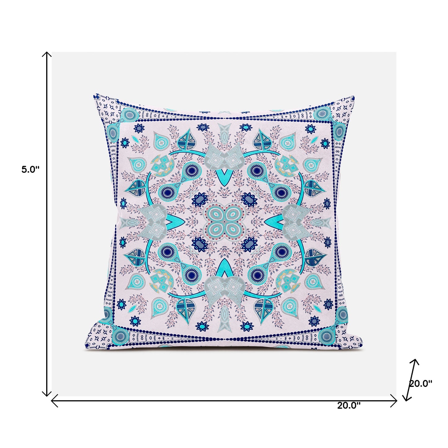 20" X 20" Blue and Pink Broadcloth Paisley Zippered Pillow