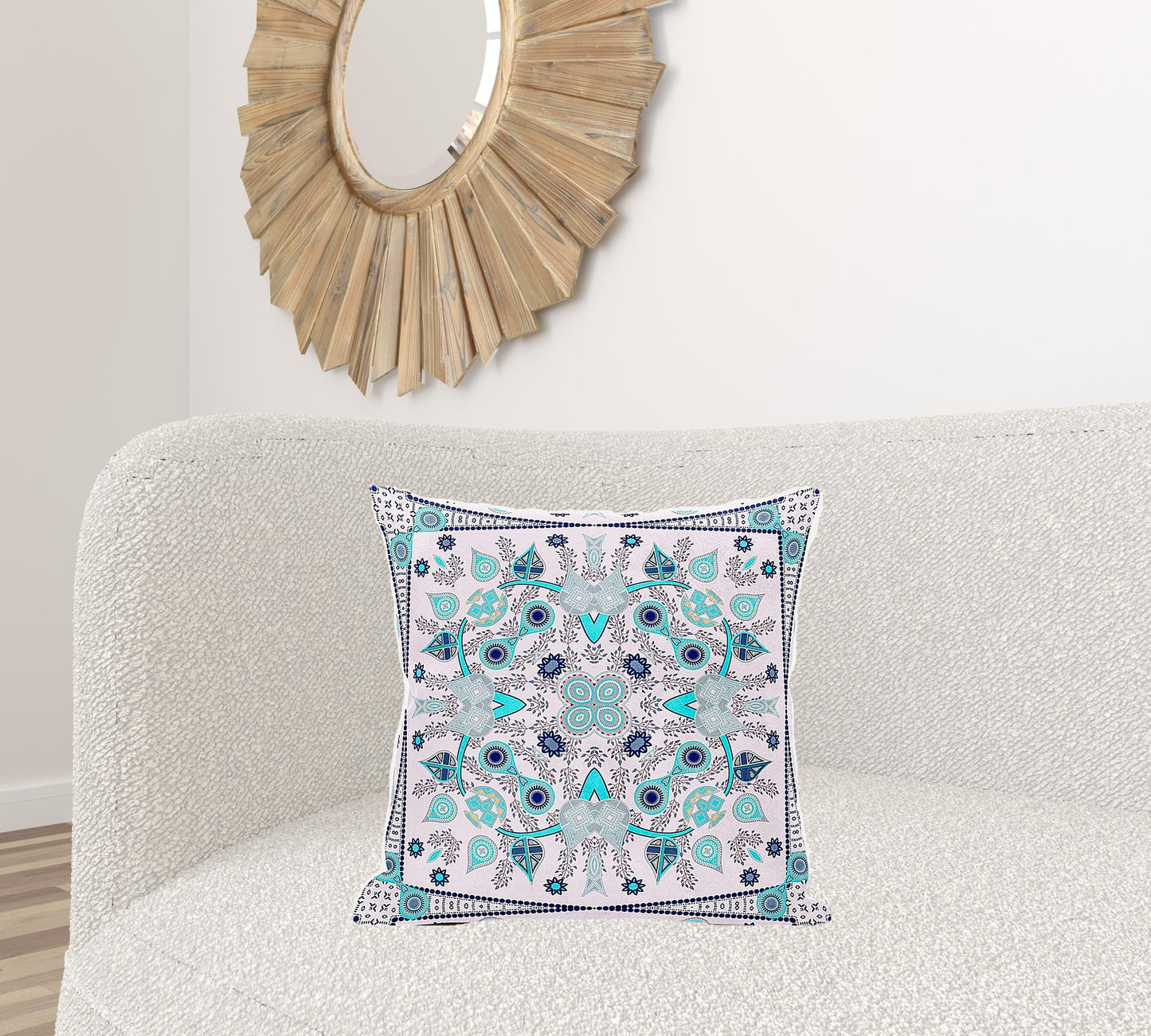 20" X 20" Blue and Pink Broadcloth Paisley Zippered Pillow