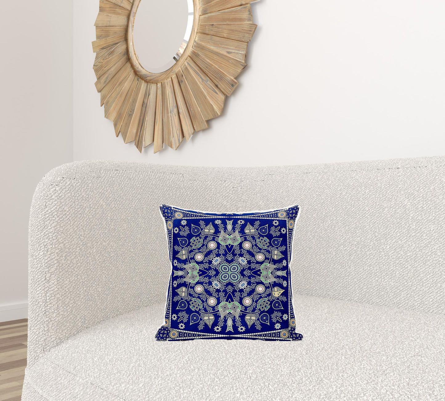16" X 16" Beige and White Broadcloth Paisley Zippered Pillow